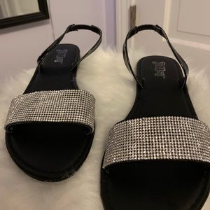 Silver sparkled black sandals